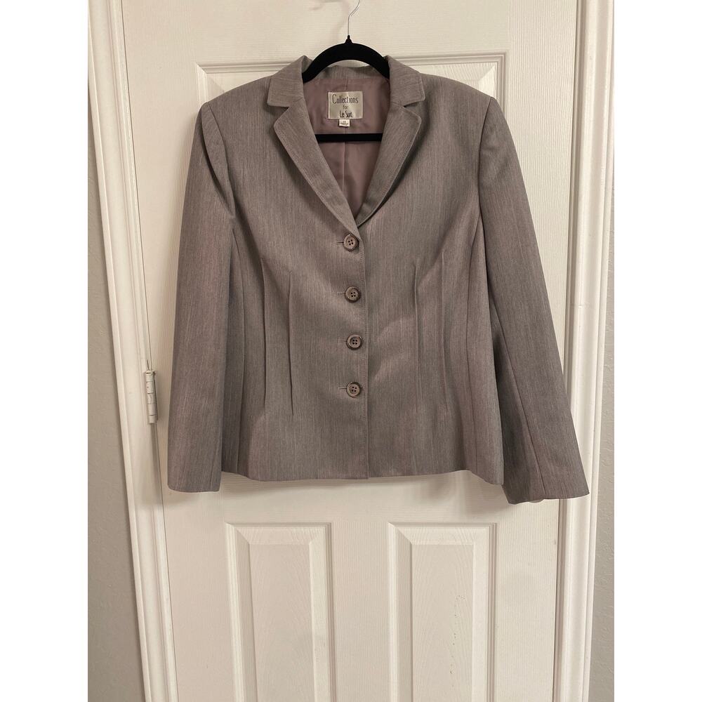 Collections by Le Suit Grey, four-button Structured Blazer Jacket 14 Office
